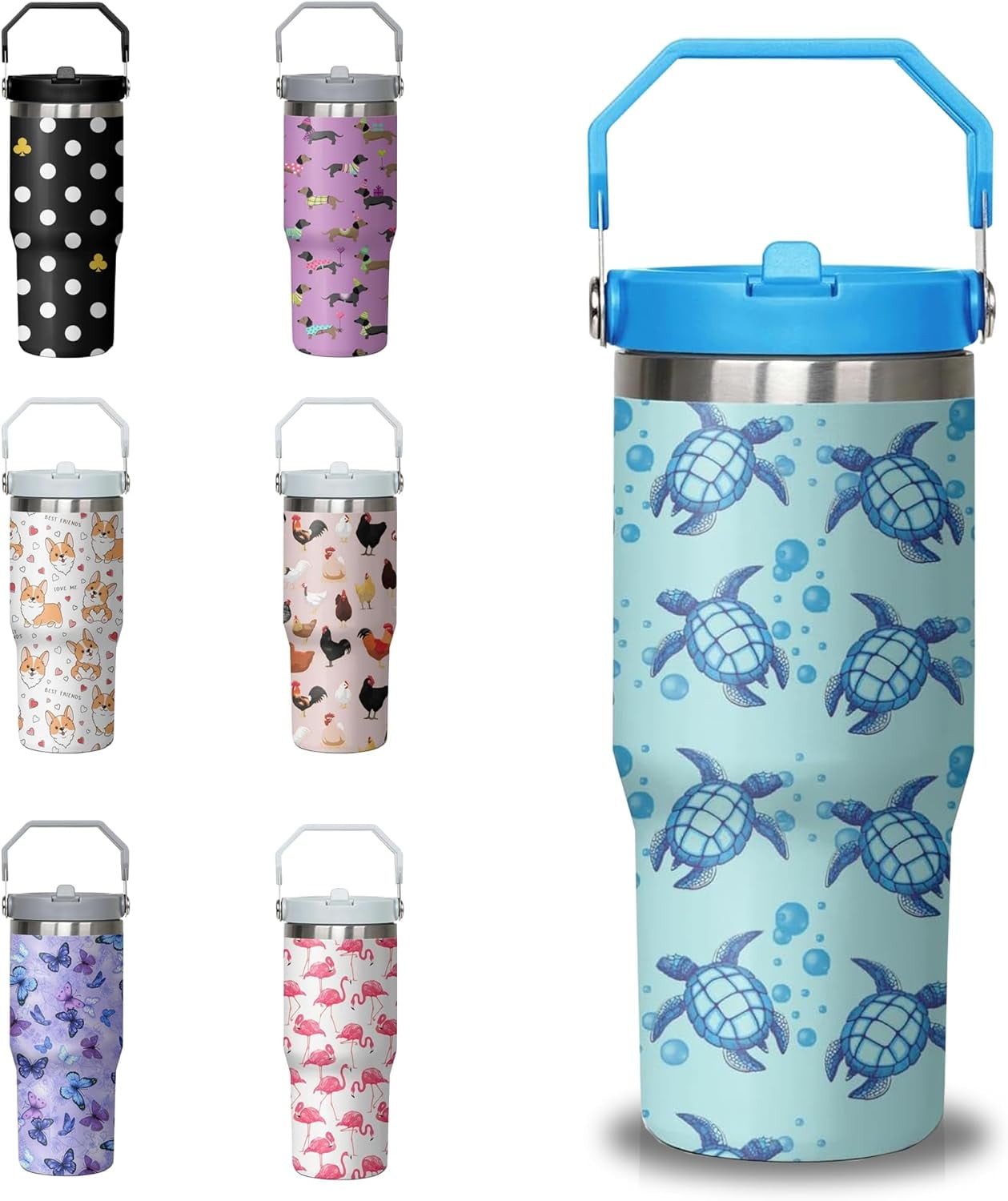Frostbuddy™ 30 oz Chicken Tumbler with Handle and Flip Straw, Stainless Steel - Reusable Stainless Steel Cup