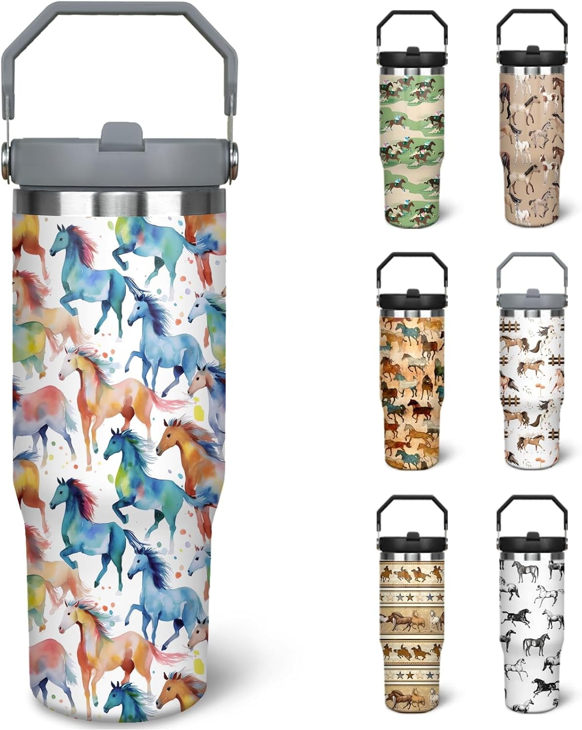Frostbuddy™ 30 oz Horse Tumbler With Handle and Straw, 30oz Horse Flip - Insulated Travel Coffee Mug