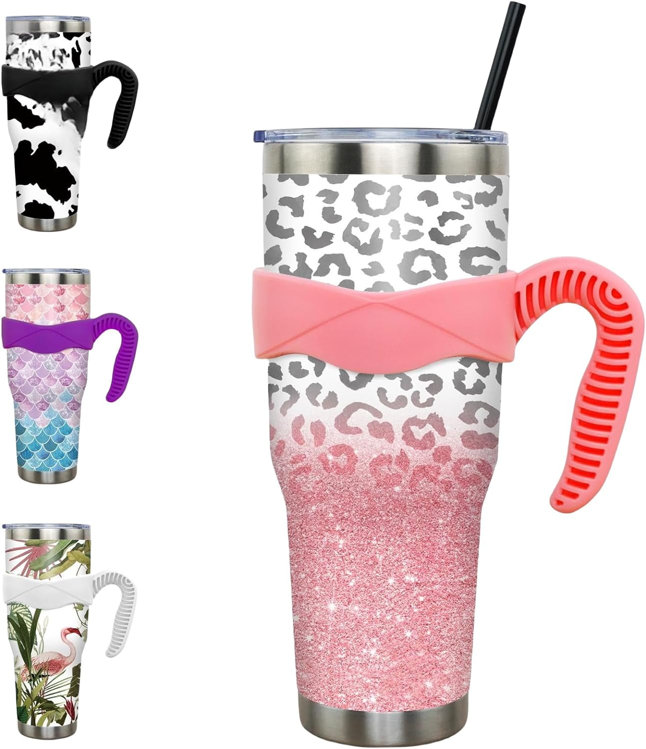 Frostbuddy™ 40 oz Tumbler with Handle and Straw 40oz Pink Flamingo Cup - Insulated Travel Coffee Mug