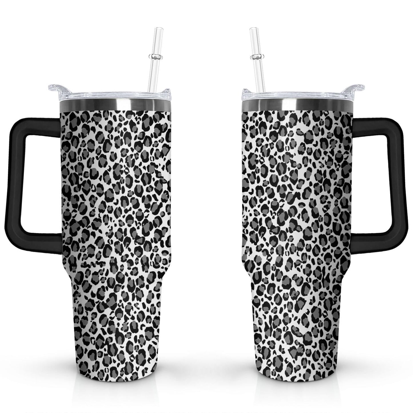 Frostbuddy™ 40oz Fashion Leopard Pattern Stainless Steel Flip Straw Tumbler Spill Proof - Reusable Stainless Steel Cup