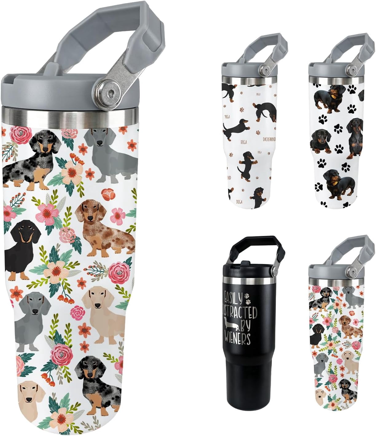 Frostbuddy™ Dachshund Dog Tumbler with Lid and Straw 30 Oz Weenie Dog - Leakproof Insulated Water Bottle