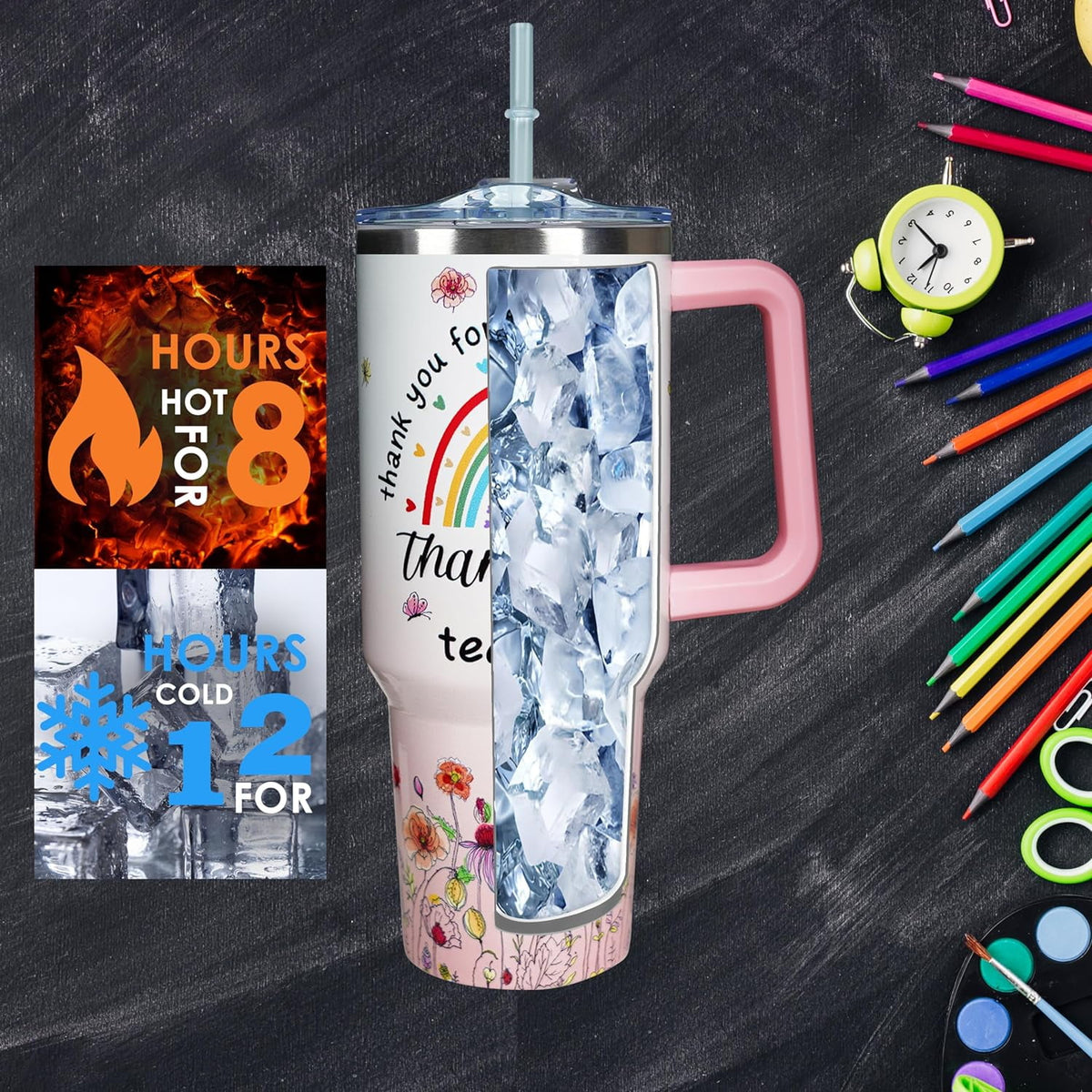Frostbuddy™ 40 Oz Tumbler With Handle 40oz Purple Butterfly Tumbler With Lid - Insulated Travel Coffee Mug