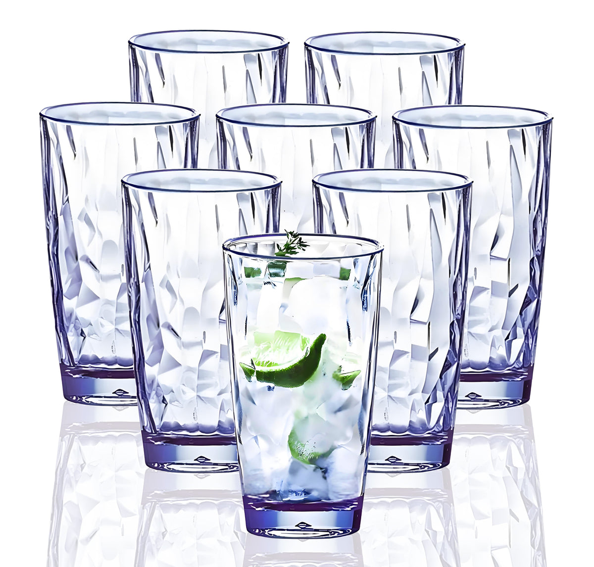 VEILEDGEM Unbreakable Drinking Glasses Tritan Plastic Tumblers Dishwasher Safe BPA Free Small Acrylic Juice Glasses for Kids Plastic Water Glasses (15 Oz 8 Pieces Blue)