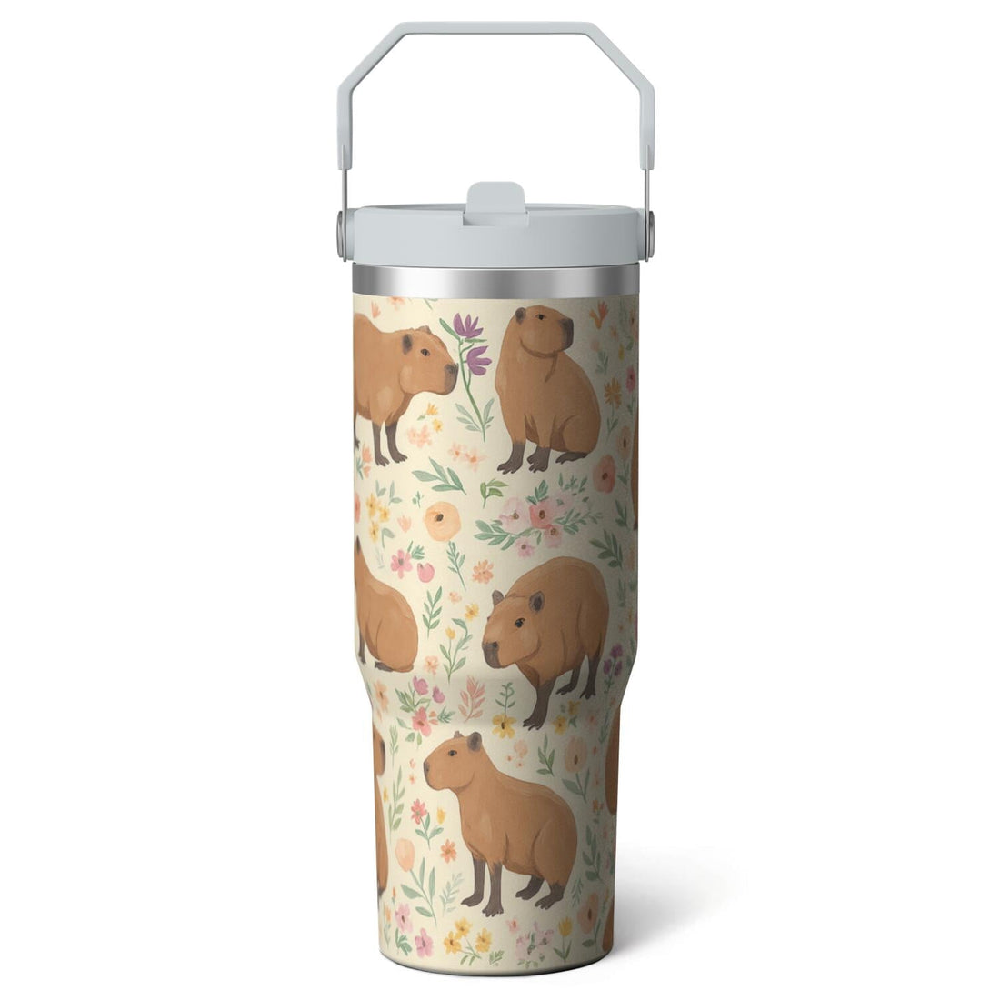Frostbuddy™ 1pc Capibara 30oz Tumbler with Straw & Handle - Insulated Stainless - Reusable Stainless Steel Cup