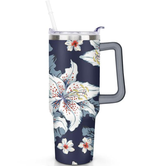 Frostbuddy™ 40 oz Hawaii Tropical Plants Tumbler with Handle, Flip Straw Lid - Insulated Travel Tumbler Cup