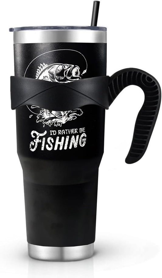 Frostbuddy™ 40 oz Tumbler With Handle,Fishing Gifts for Men, Fishing American Flag - Insulated Travel Coffee Mug