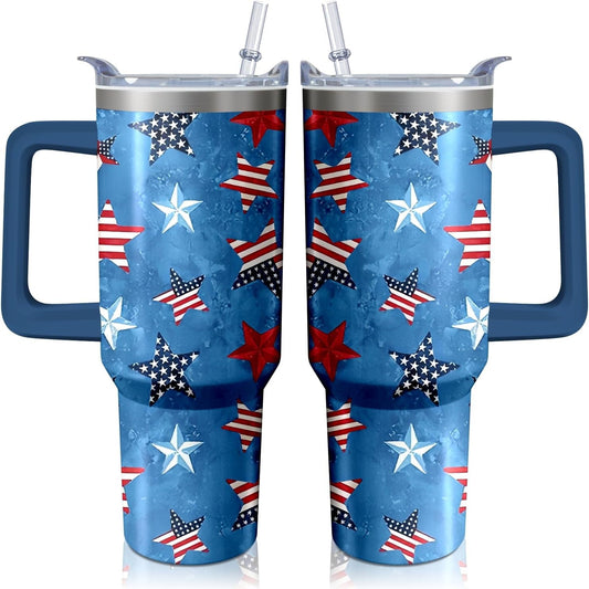 Frostbuddy™ 40oz American Flag 4th of july Tumbler With Handle and Straw - Insulated Travel Tumbler Cup