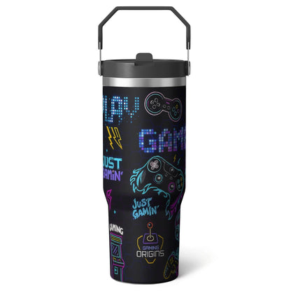 Frostbuddy™ 1pc Halloween Skull 30oz Tumbler with Straw & Handle - Insulated - Reusable Stainless Steel Cup