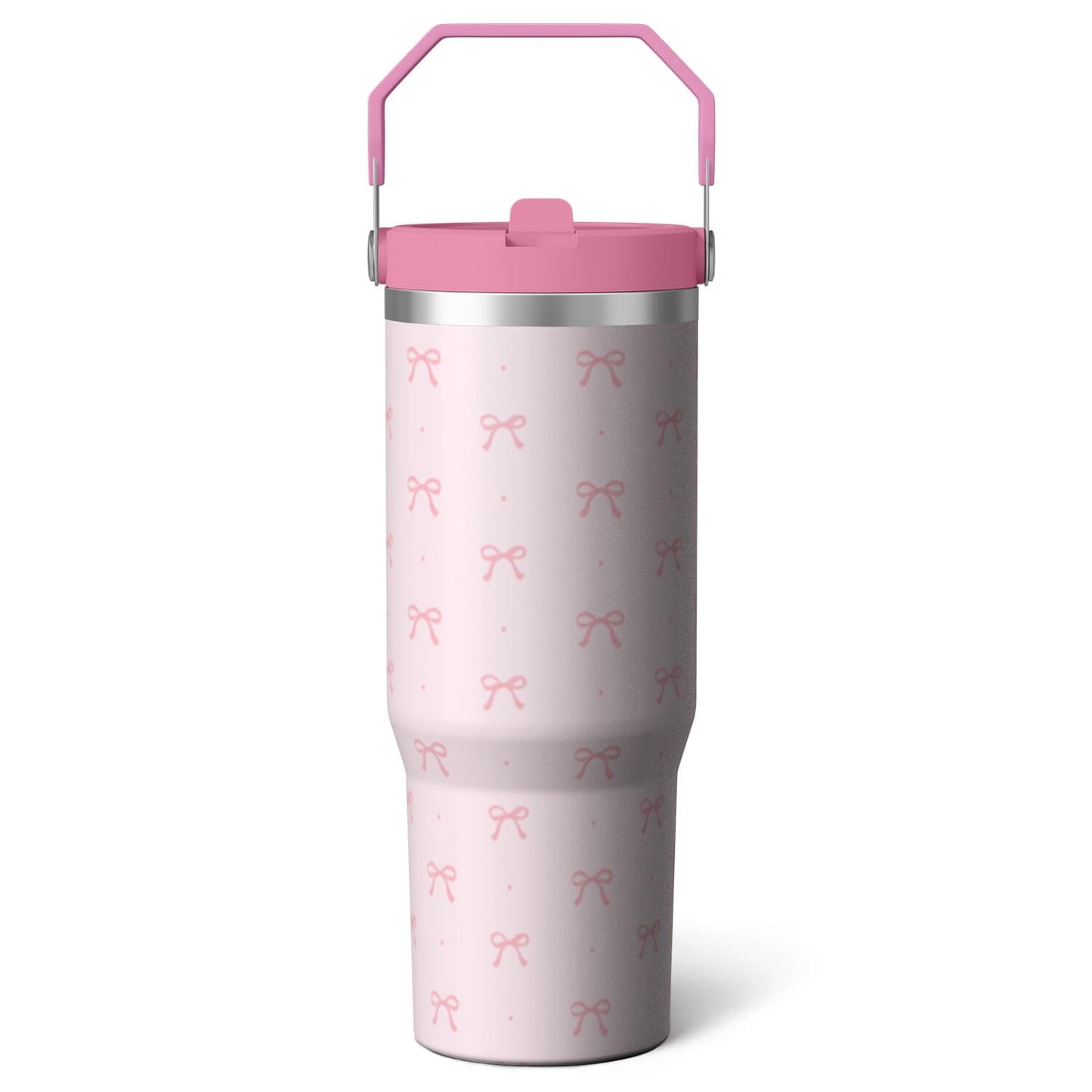 Frostbuddy™ 1pc Blue bow 30oz Tumbler with Straw & Handle - Insulated - Reusable Stainless Steel Cup