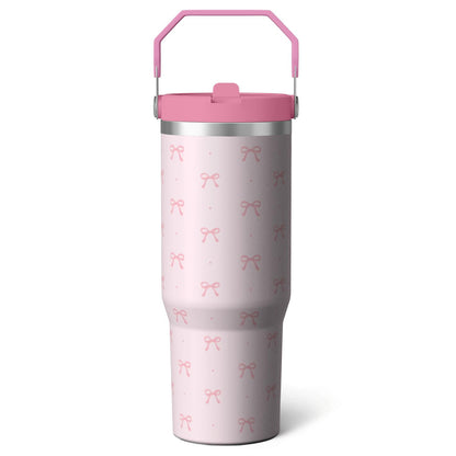 Frostbuddy™ 1pc Blue bow 30oz Tumbler with Straw & Handle - Insulated - Reusable Stainless Steel Cup