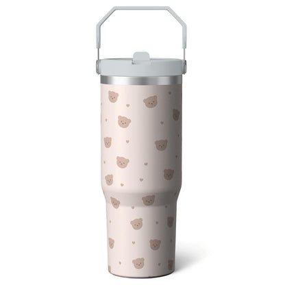 Frostbuddy™ 1pc Pink Leopard Print 30oz Tumbler with Straw & Handle - Reusable Stainless Steel Cup