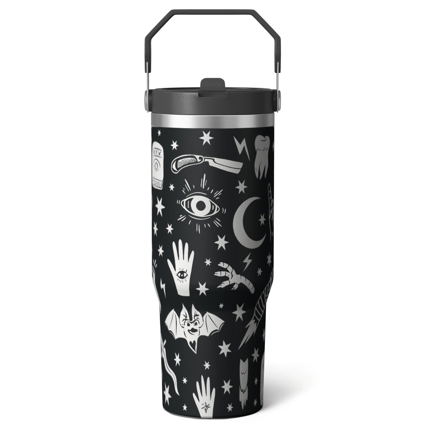 Frostbuddy™ 1pc Halloween Skull 30oz Tumbler with Straw & Handle - Insulated - Reusable Stainless Steel Cup
