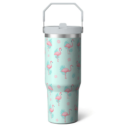 Frostbuddy™ 1pc Pink Leopard Print 30oz Tumbler with Straw & Handle - Reusable Stainless Steel Cup