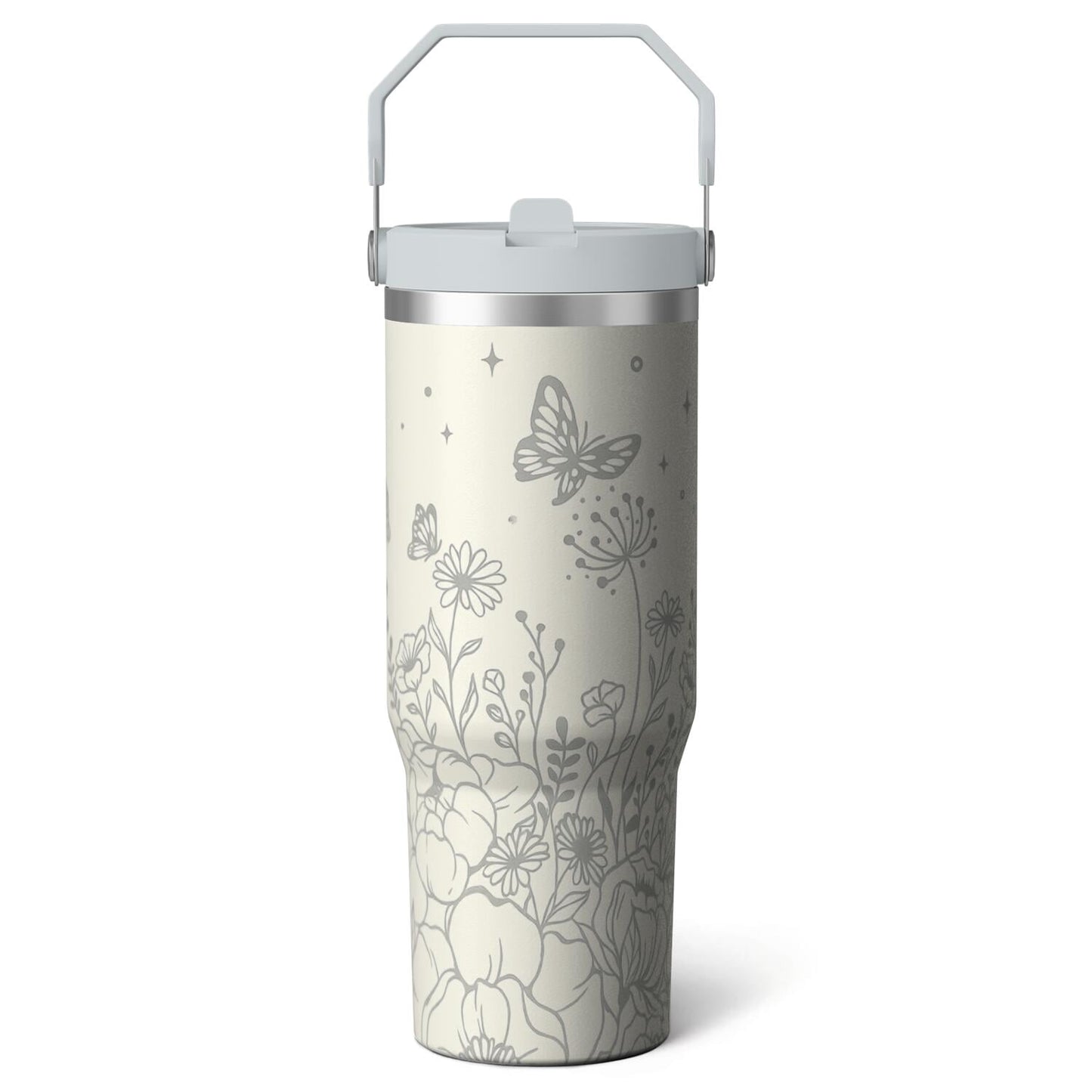 Frostbuddy™ 1pc Blue bow 30oz Tumbler with Straw & Handle - Insulated - Reusable Stainless Steel Cup