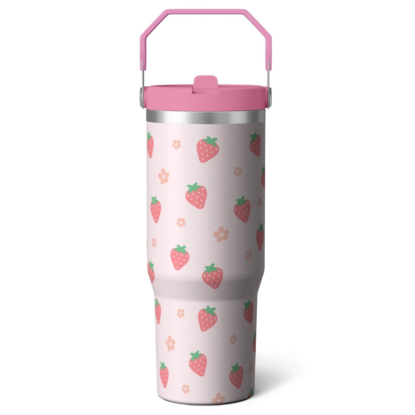 Frostbuddy™ 1pc Black and white grid 30oz Tumbler with Straw & Handle - Reusable Stainless Steel Cup