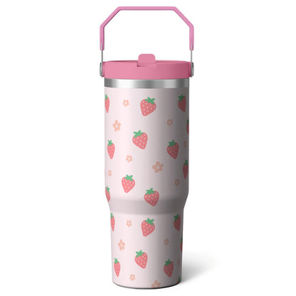 Frostbuddy™ 1pc Black and white grid 30oz Tumbler with Straw & Handle - Reusable Stainless Steel Cup