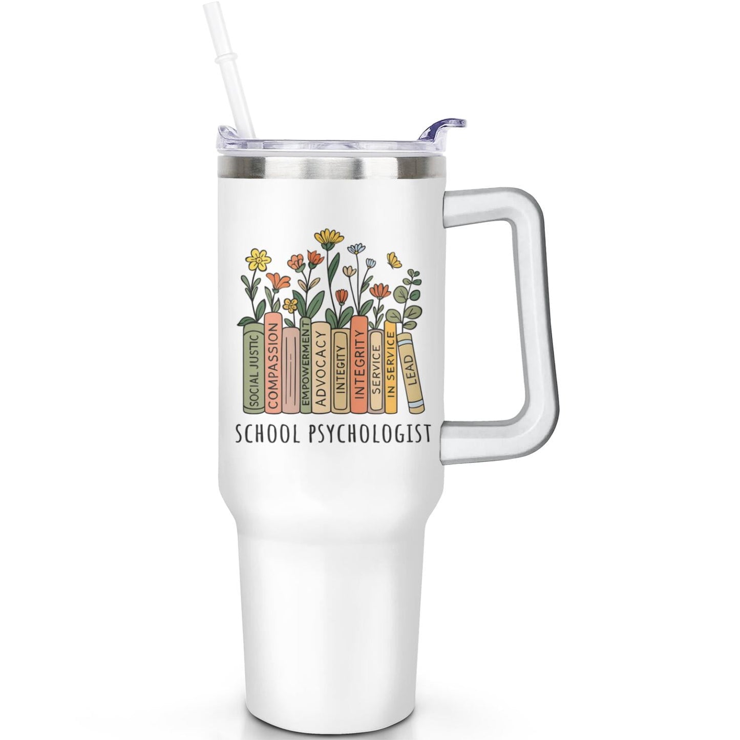 Frostbuddy™ 1pc daisy 40oz Tumbler with Straw & Handle - Insulated Stainless - Reusable Stainless Steel Cup