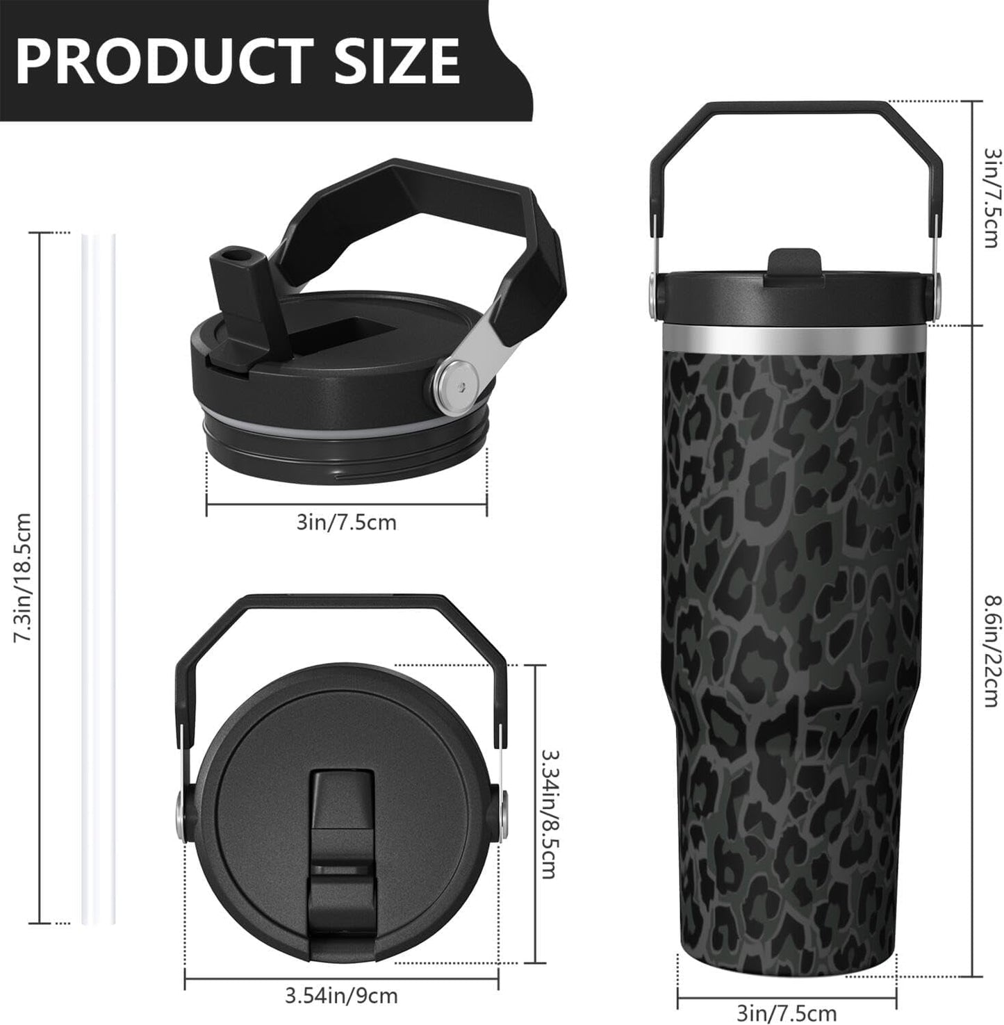 30oz Insulated Leopard Tumbler with Handle,Featuring a Leak-proof 2-in-1 Lid and Straw,a Vacuum-insulated Travel Coffee Mug,Portable Stainless Steel Water Bottle,Suitable for Both Women and Men