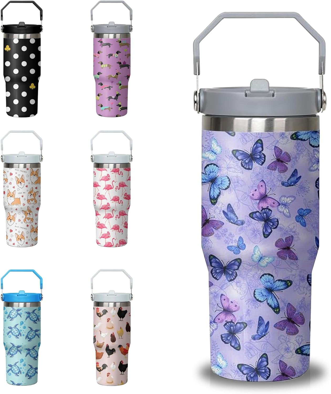 Frostbuddy™ 30 oz Chicken Tumbler with Handle and Flip Straw, Stainless Steel - Reusable Stainless Steel Cup