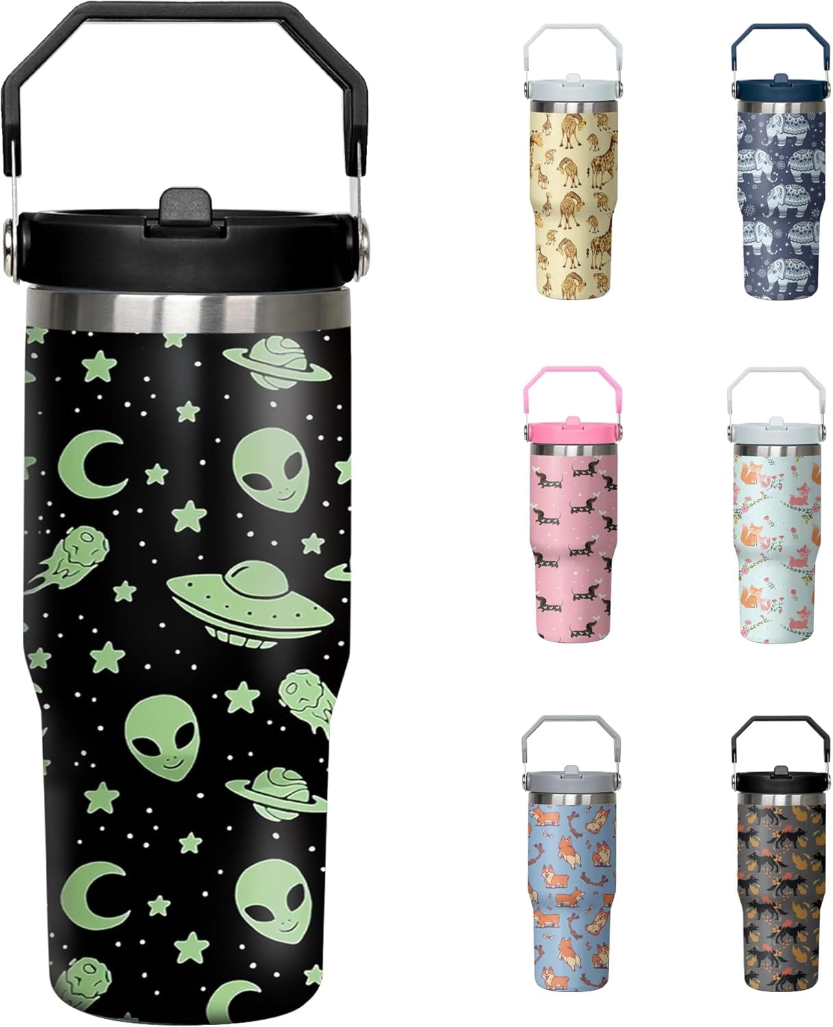 Frostbuddy™ 30 Oz Blue Bow Tumbler with Handle and Straw, Insulated Stainless - Insulated Travel Coffee Mug