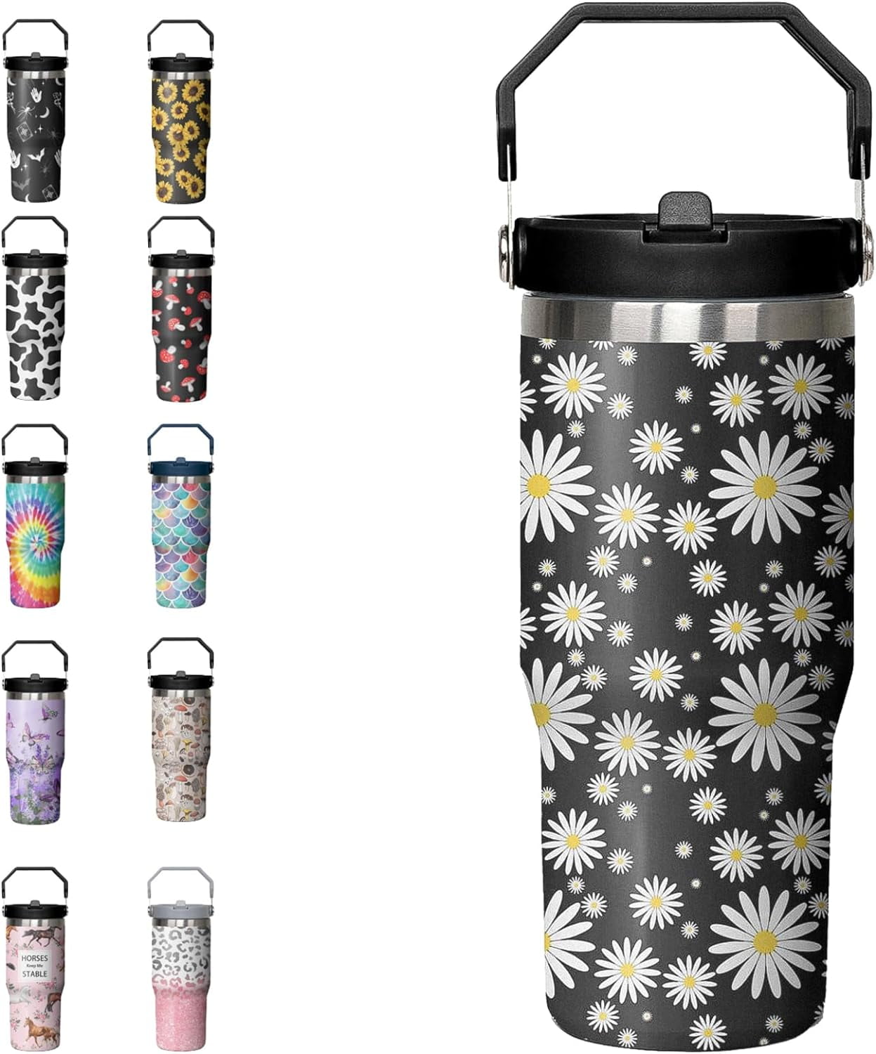 Frostbuddy™ 30oz Tie Dye Print Tumbler with Handle Flip Straw Tie Dye - Insulated Travel Coffee Mug