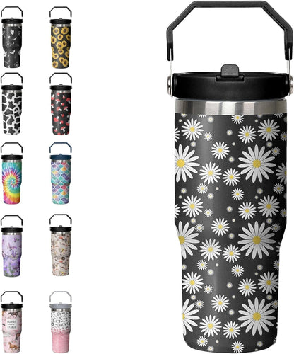 Frostbuddy™ 30oz Tie Dye Print Tumbler with Handle Flip Straw Tie Dye - Insulated Travel Coffee Mug