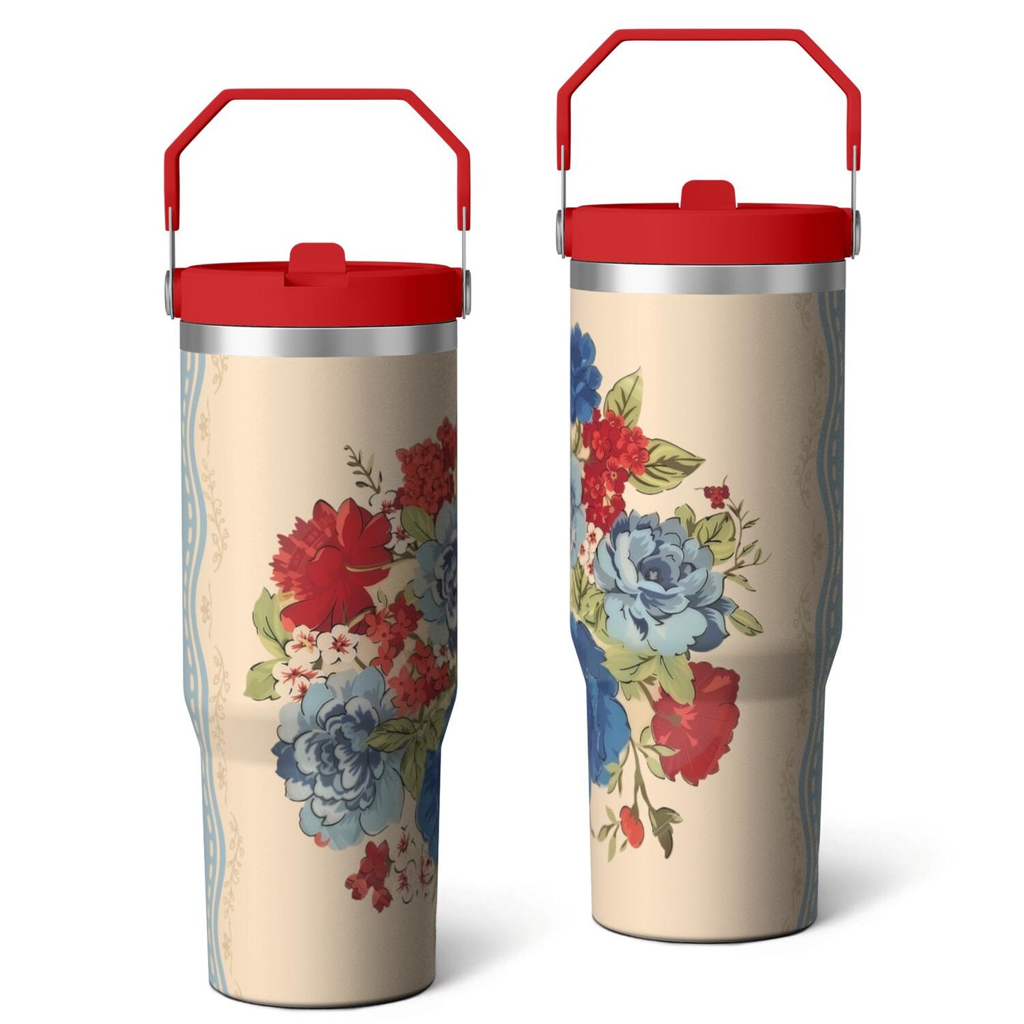 Frostbuddy™ 30oz Pioneer Colorful Floral Stainless Steel Flip Straw Tumbler with Lid - Reusable Stainless Steel Cup