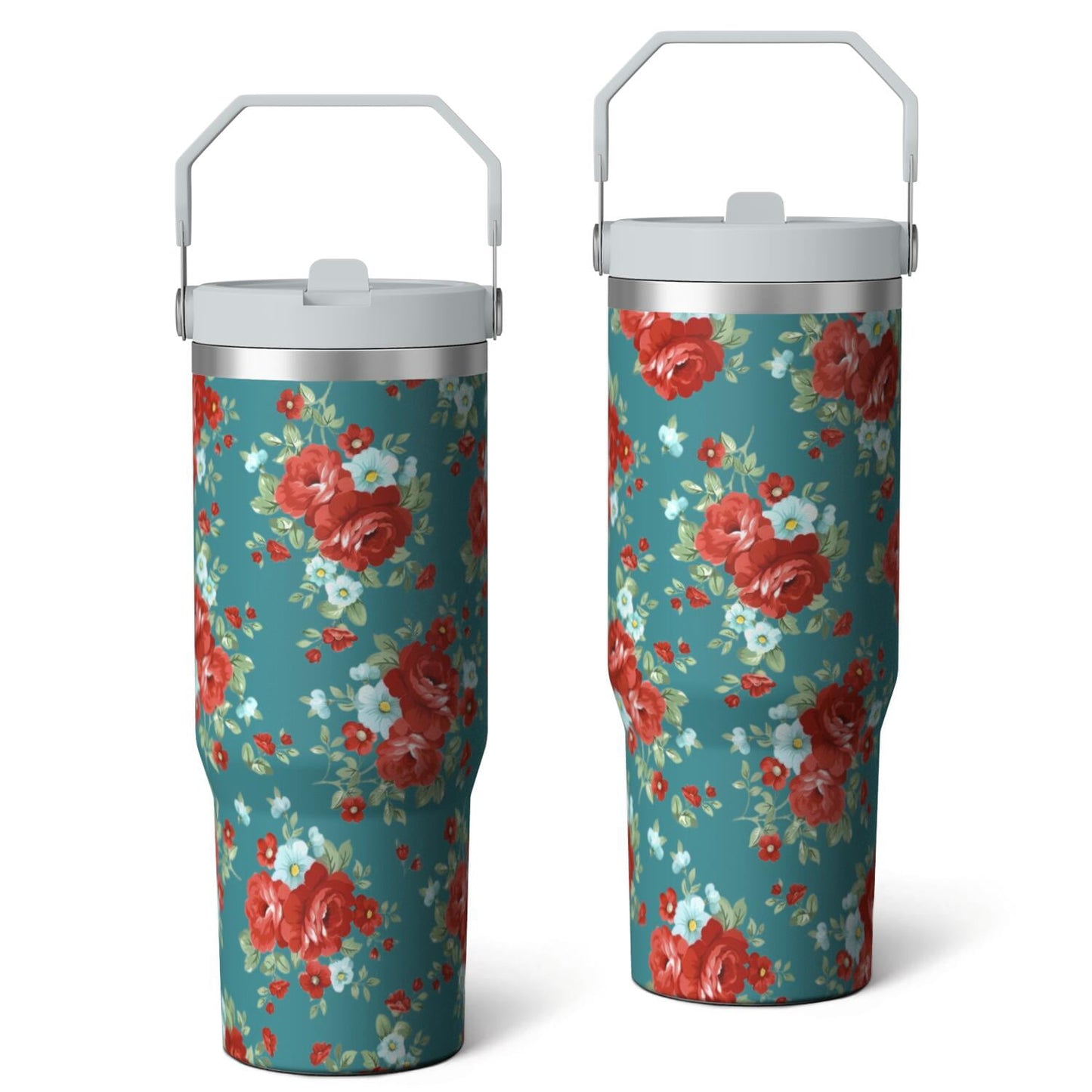 Frostbuddy™ 30oz Pioneer Colorful Floral Stainless Steel Flip Straw Tumbler with Lid - Reusable Stainless Steel Cup