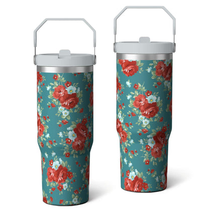 Frostbuddy™ 30oz Pioneer Colorful Floral Stainless Steel Flip Straw Tumbler with Lid - Reusable Stainless Steel Cup