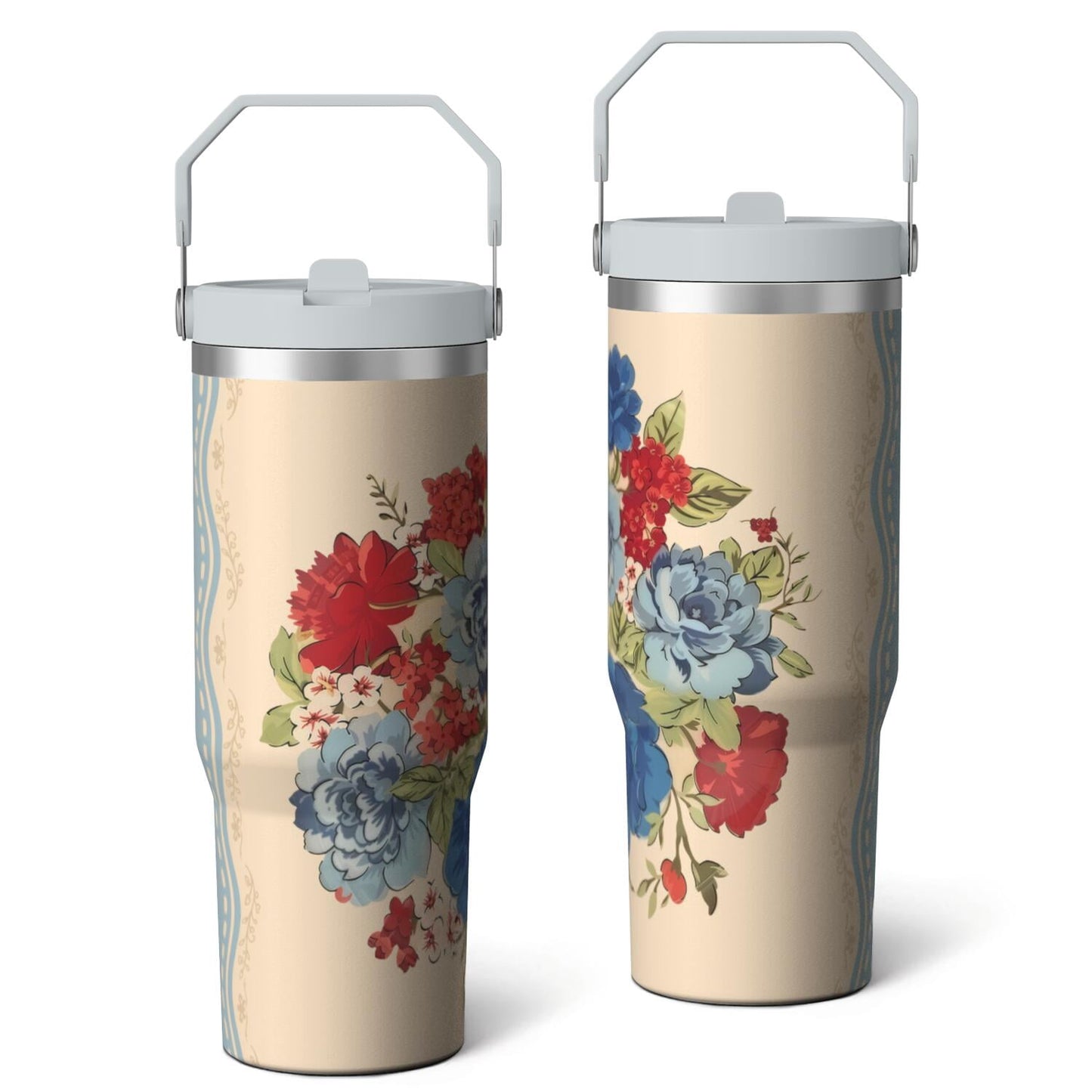 Frostbuddy™ 30oz Pioneer Colorful Floral Stainless Steel Flip Straw Tumbler with Lid - Reusable Stainless Steel Cup