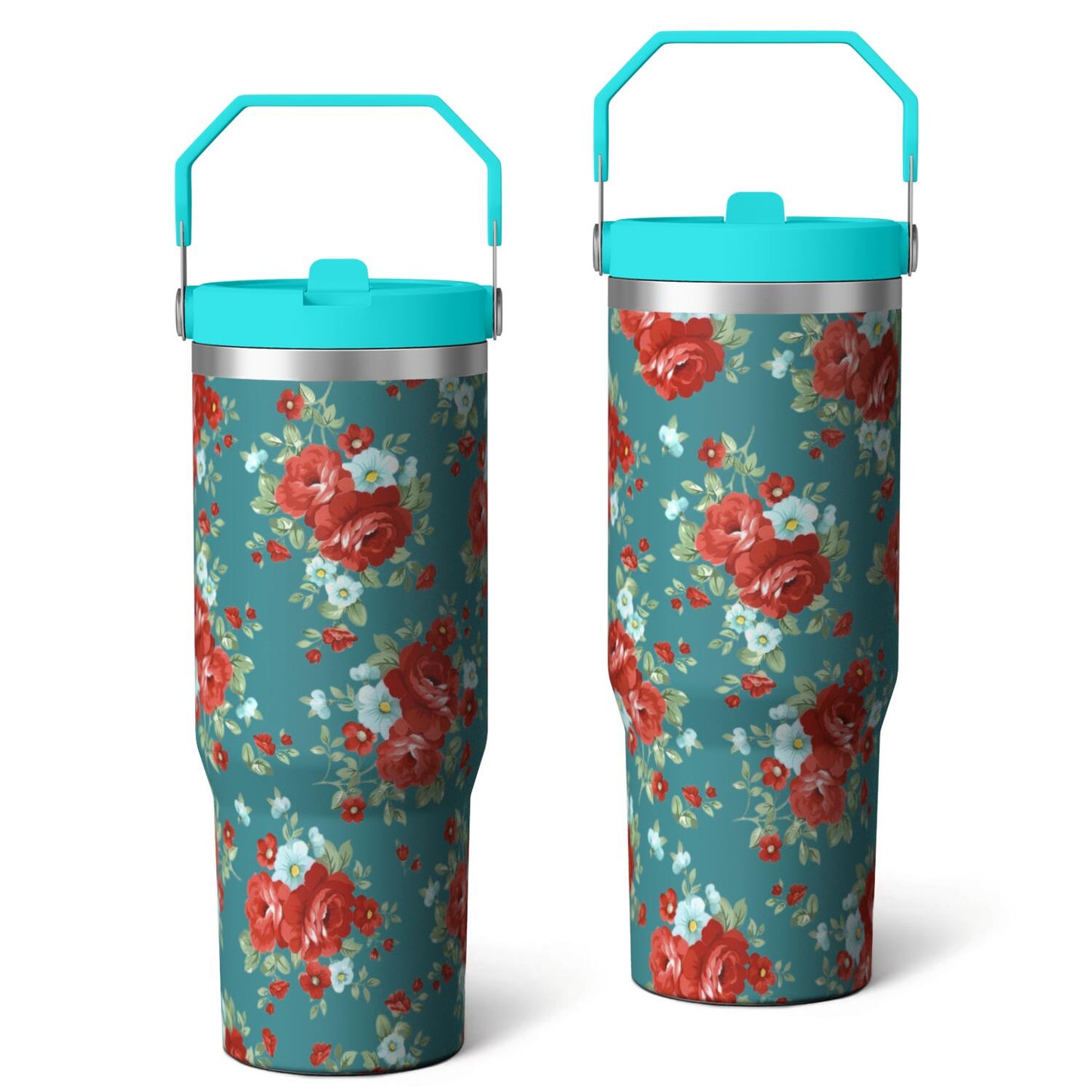 Frostbuddy™ 30oz Pioneer Colorful Floral Stainless Steel Flip Straw Tumbler with Lid - Reusable Stainless Steel Cup