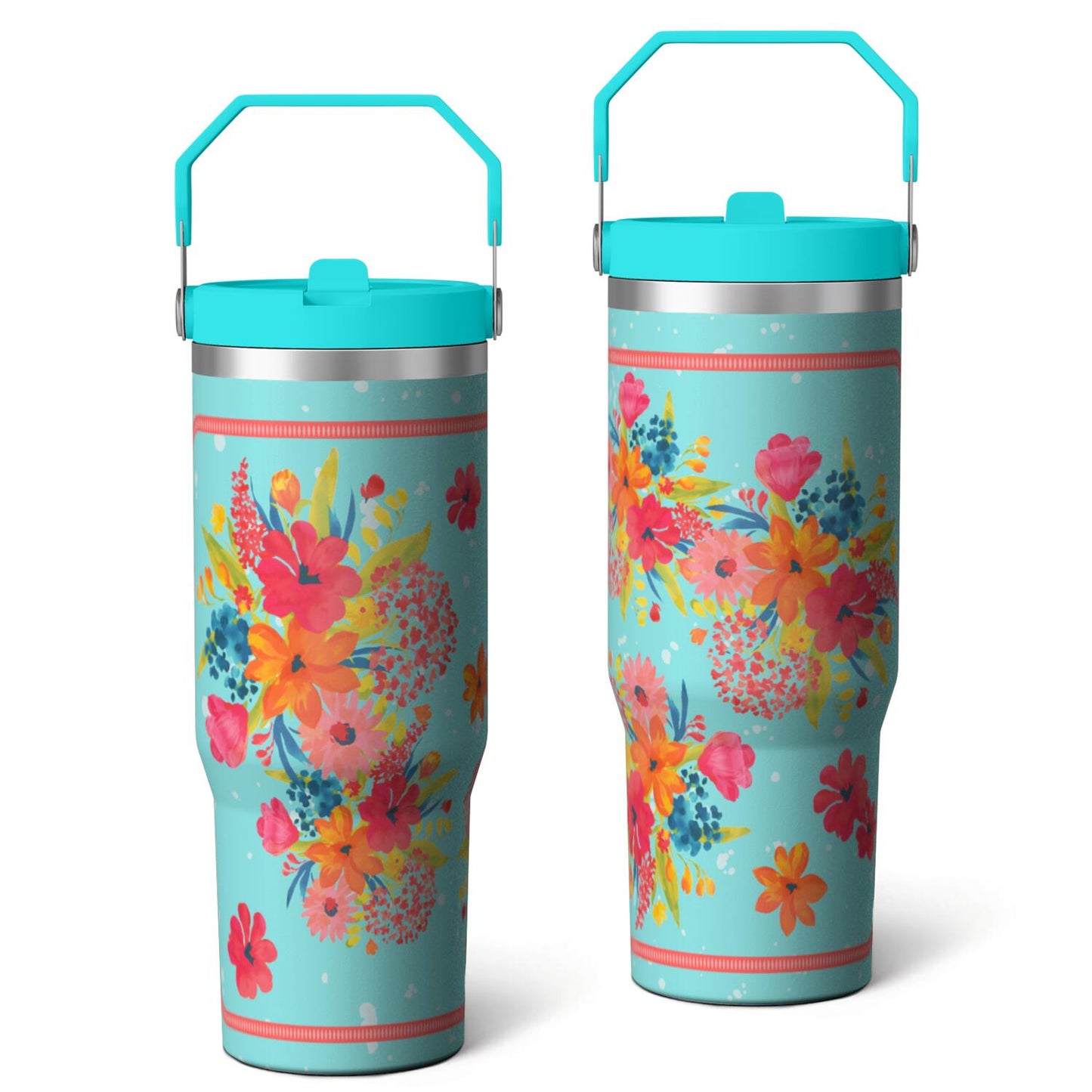 Frostbuddy™ 30oz Pioneer Colorful Floral Stainless Steel Flip Straw Tumbler with Lid - Reusable Stainless Steel Cup