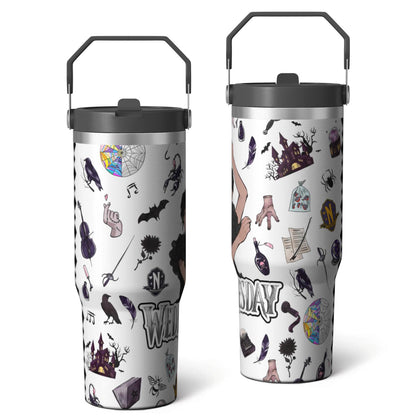 Frostbuddy™ 30oz Wednesday Girl Stainless Steel Tumbler with Lid and Straw,Wednesday Stuff - Reusable Stainless Steel Cup