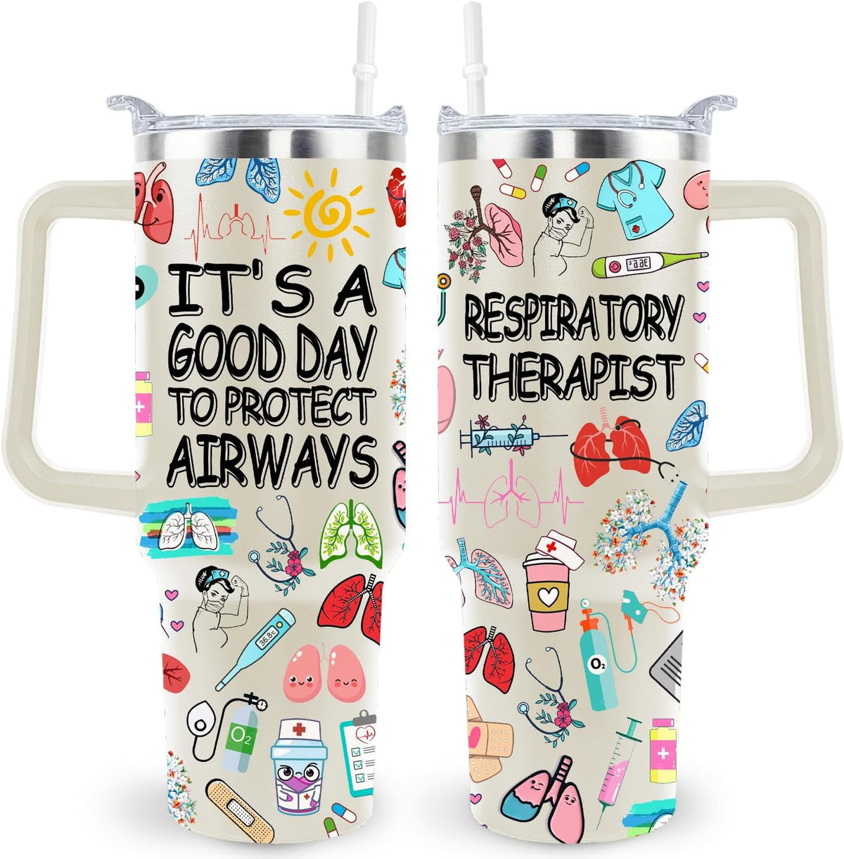 40 Oz Respiratory Therapist Tumbler Cup Respiratory Therapist Gifts Stainless Steel Insulated Travel Coffee Mug with Handle Respiratory Therapist Week Gifts for Women Men