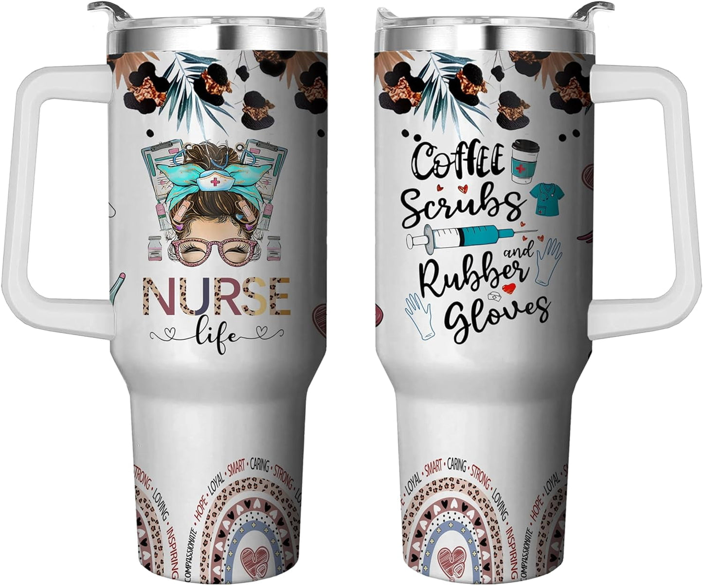 Frostbuddy™ 40 Oz Tumbler with Handle and Straw, Double Wall Coffee Travel - Insulated Travel Coffee Mug