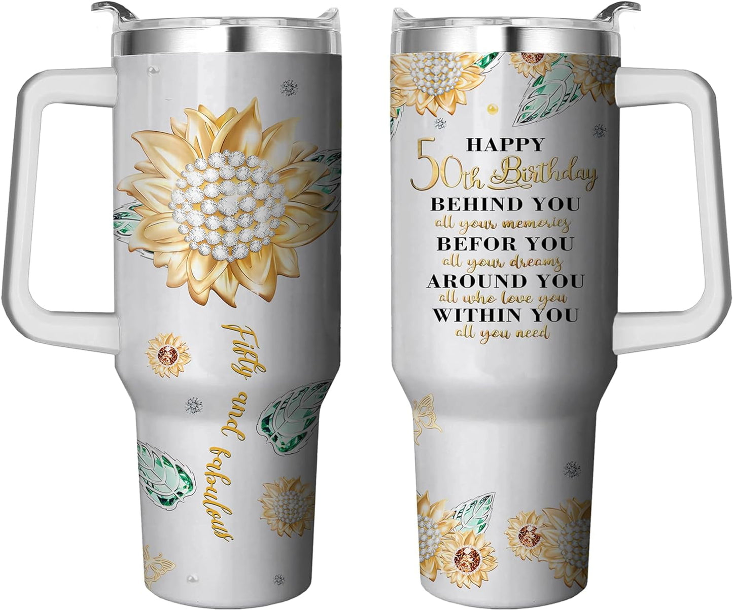 Frostbuddy™ 40 Oz Tumbler with Handle and Straw, Double Wall Coffee Travel - Insulated Travel Coffee Mug