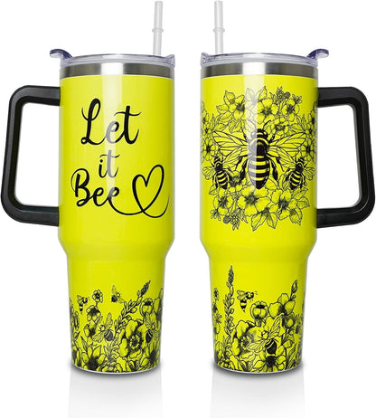Frostbuddy™ 40 oz Tumbler with Handle and Straw Lid, Purple Butterfly Insulated - Reusable Stainless Steel Cup