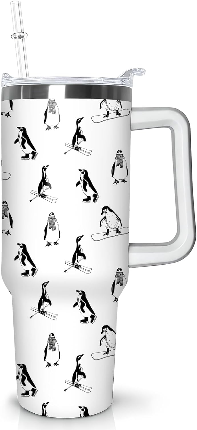 Frostbuddy™ 40 oz Penguin Tumbler with Handle Gifts for Penguin Lover 40oz - Insulated Travel Coffee Mug