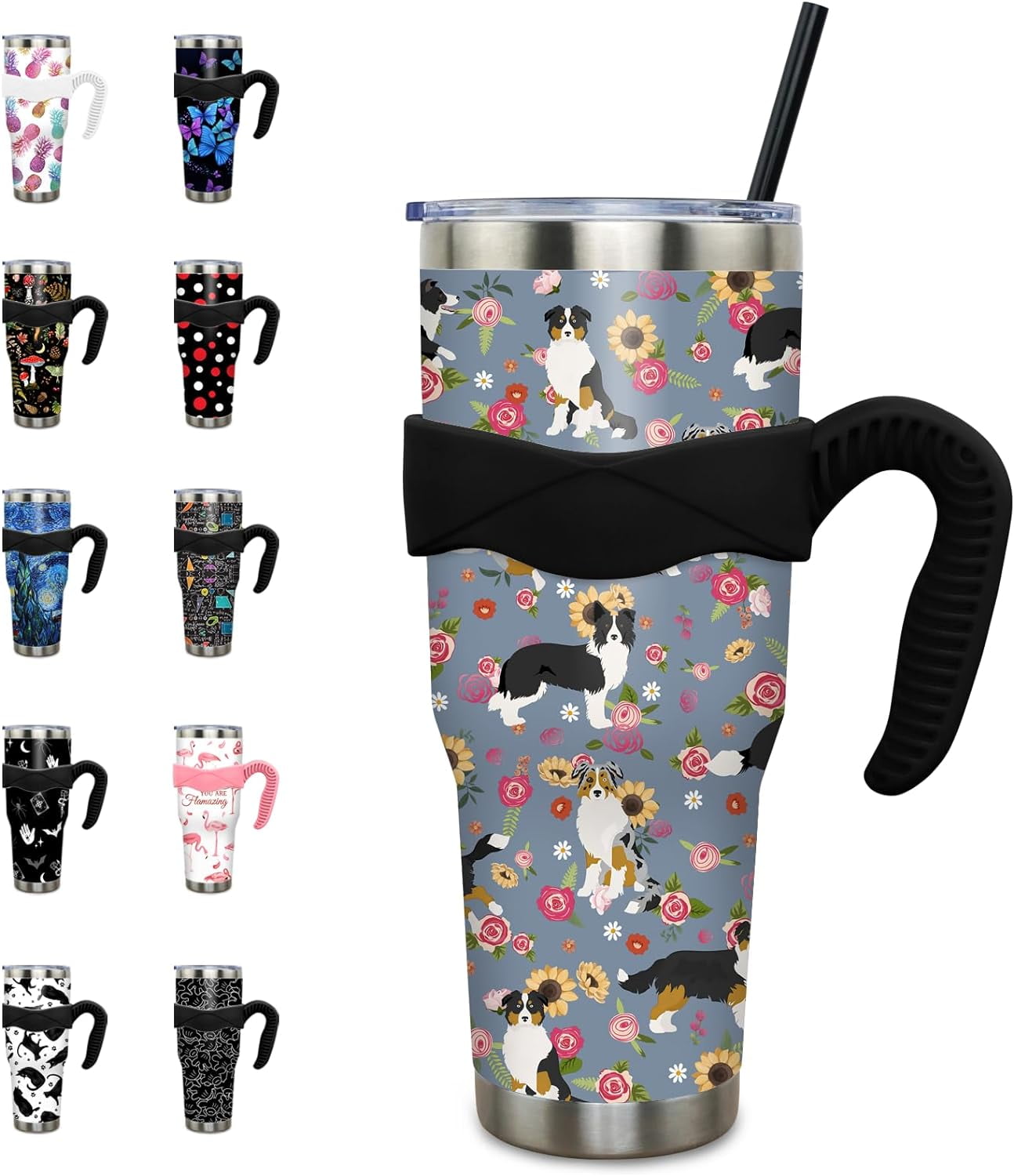 Frostbuddy™ 40 oz Tumbler with Handle and Straw 40oz Pink Flamingo Cup - Insulated Travel Coffee Mug