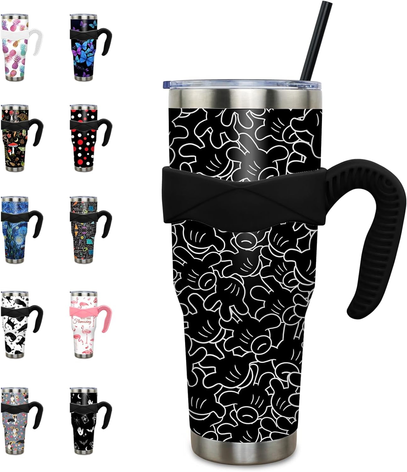 Frostbuddy™ 40 oz Tumbler with Handle and Straw 40oz Pink Flamingo Cup - Insulated Travel Coffee Mug