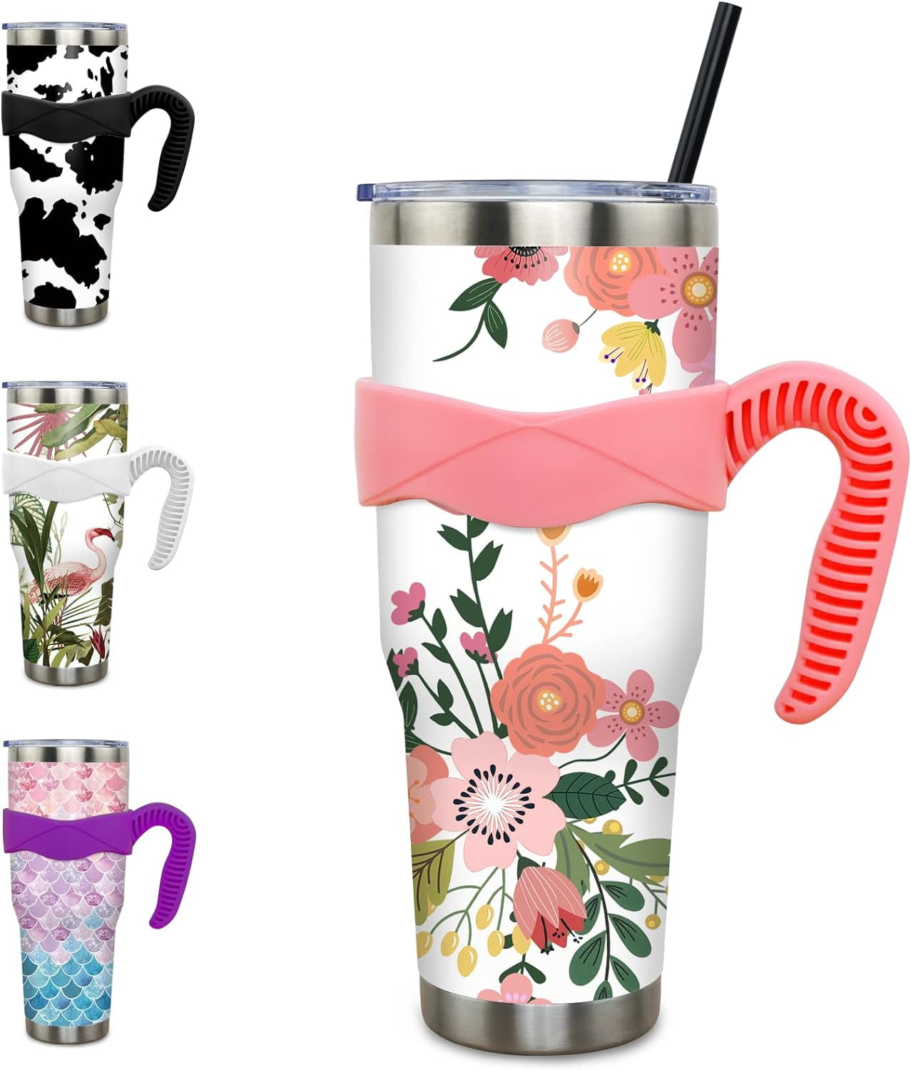 Frostbuddy™ 40 oz Tumbler with Handle and Straw 40oz Blue Purple Butterfly - Insulated Travel Coffee Mug