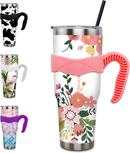 Frostbuddy™ 40 oz Tumbler with Handle and Straw 40oz Blue Purple Butterfly - Insulated Travel Coffee Mug