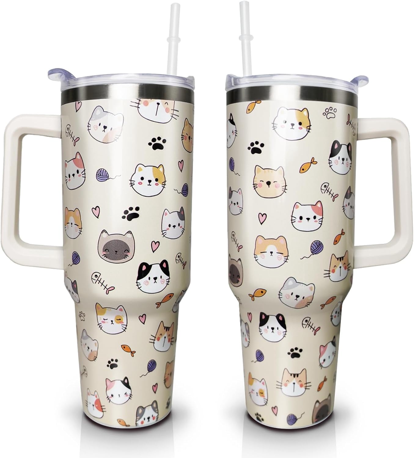 Frostbuddy™ 40 oz Tumbler with Handle and Straw Lid, Purple Butterfly Insulated - Reusable Stainless Steel Cup