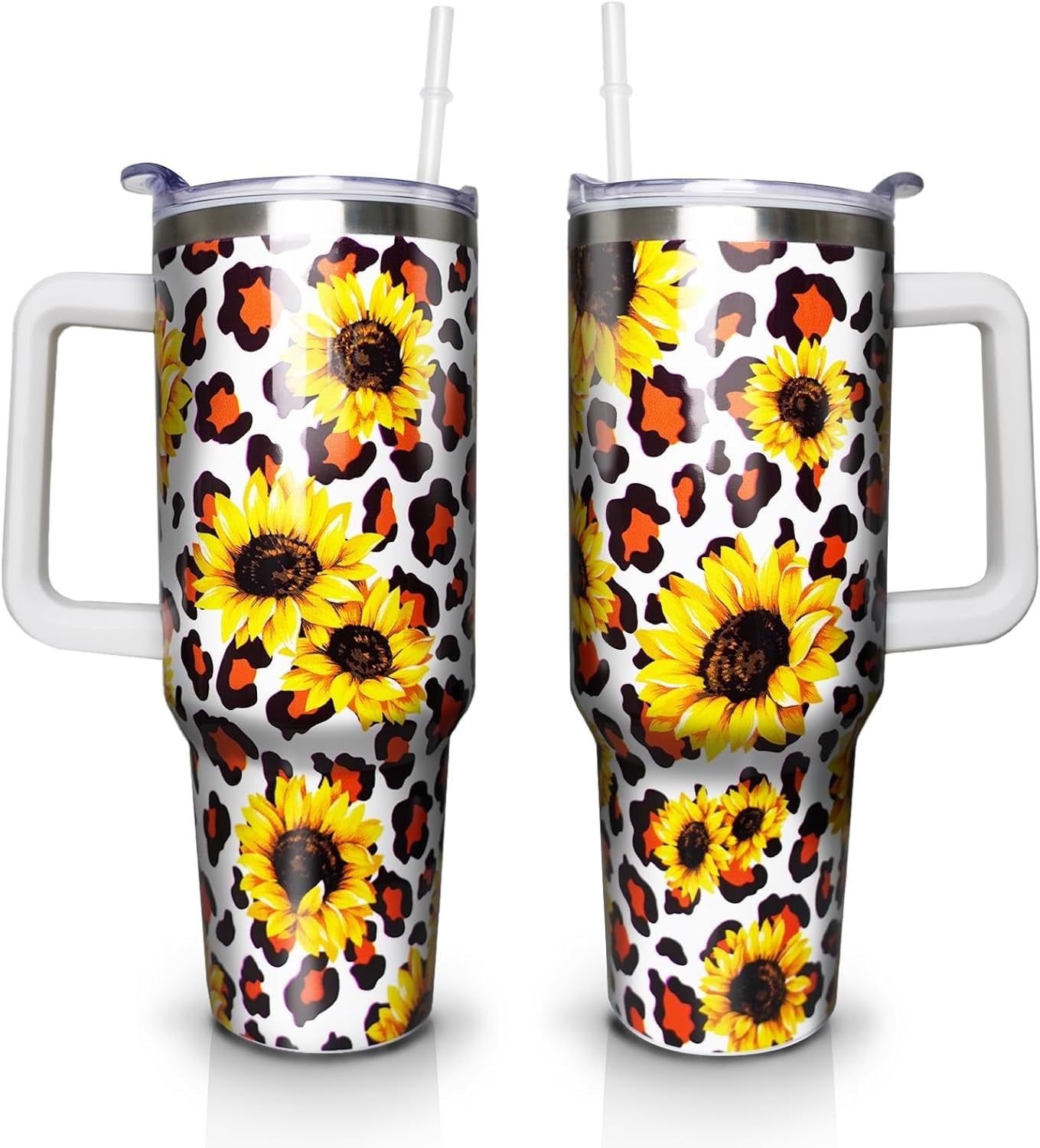 Frostbuddy™ 40 oz Tumbler with Handle and Straw Lid, Purple Butterfly Insulated - Reusable Stainless Steel Cup