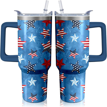 40oz American Flag 4th of july Tumbler With Handle and Straw, Gifts For Memorial Day Veterans day Independence day, Patriots Coffee Mug Water Bottle, Labor Day Stainless Steel Insulated Cup