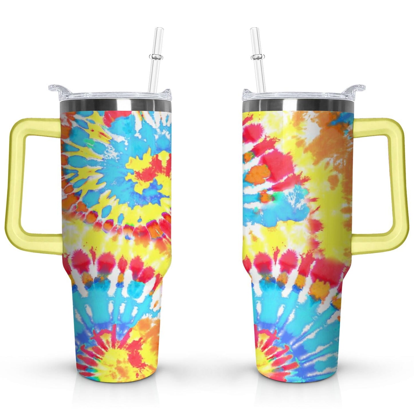 Frostbuddy™ 40oz Boho Tie Dye Stainless Steel Flip Straw Tumbler Spill Proof - Reusable Stainless Steel Cup