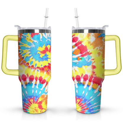 Frostbuddy™ 40oz Boho Tie Dye Stainless Steel Flip Straw Tumbler Spill Proof - Reusable Stainless Steel Cup