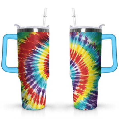 Frostbuddy™ 40oz Boho Tie Dye Stainless Steel Flip Straw Tumbler Spill Proof - Reusable Stainless Steel Cup