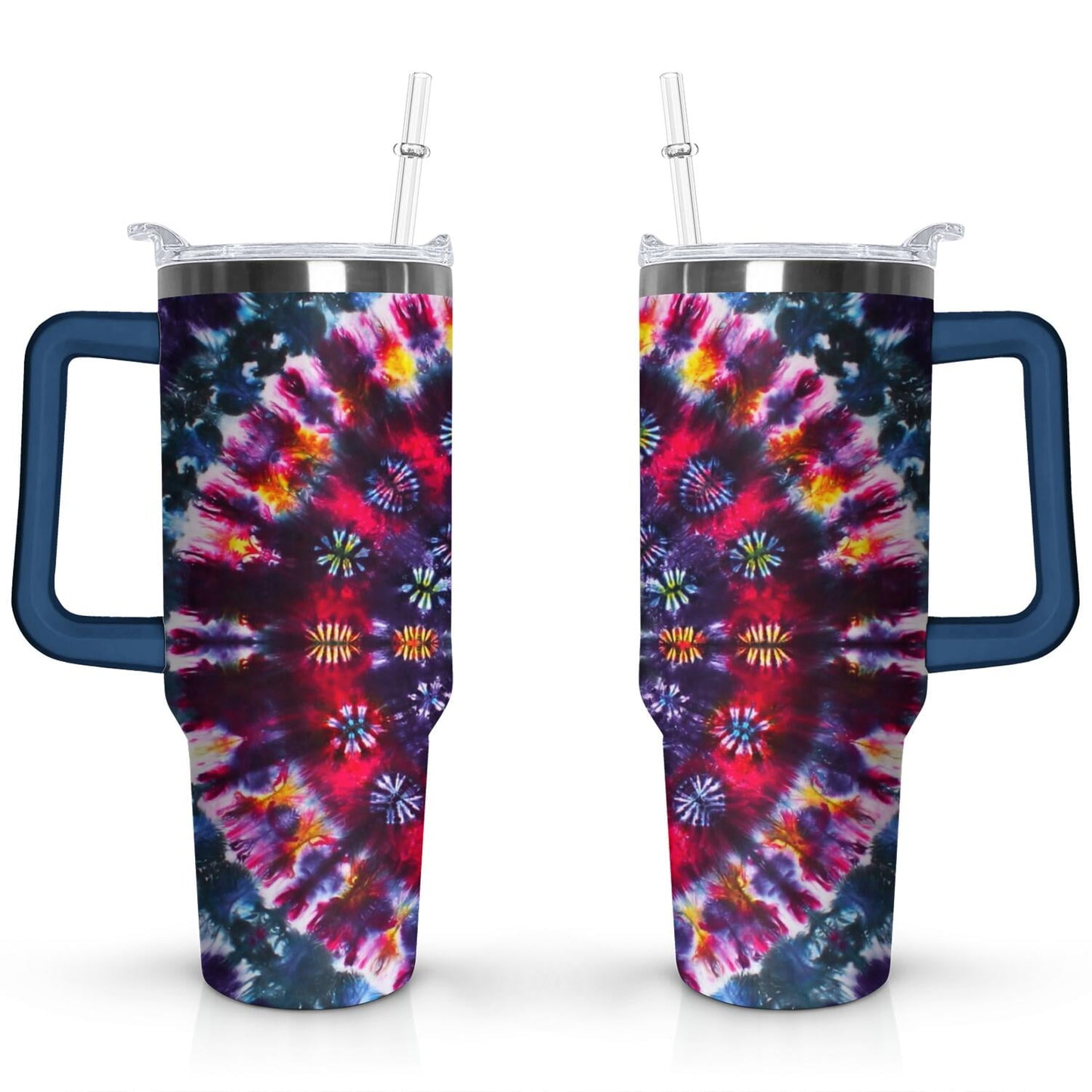 Frostbuddy™ 40oz Boho Tie Dye Stainless Steel Flip Straw Tumbler Spill Proof - Reusable Stainless Steel Cup
