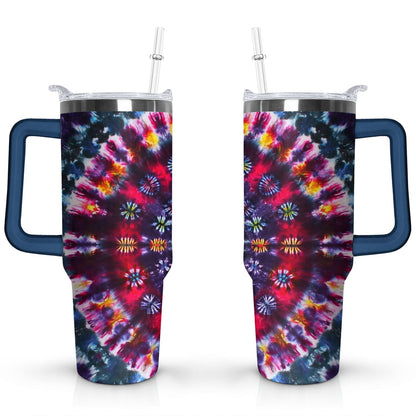 Frostbuddy™ 40oz Boho Tie Dye Stainless Steel Flip Straw Tumbler Spill Proof - Reusable Stainless Steel Cup